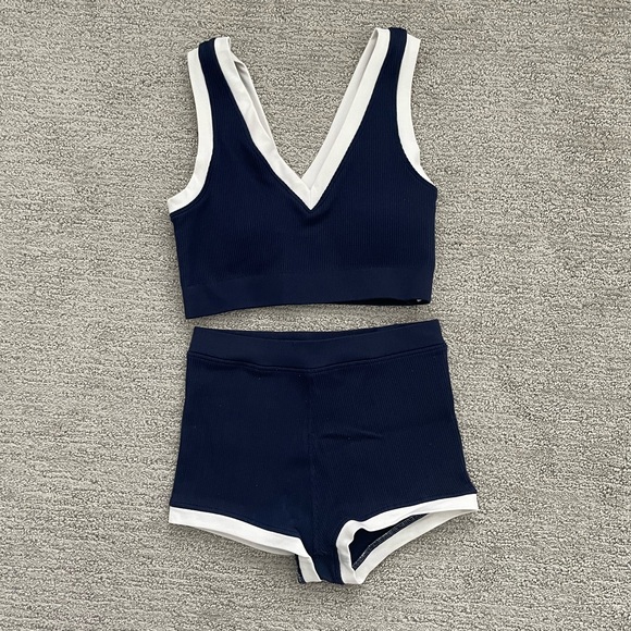 aerie Other - Aerie Navy Blue White Ribbed Pajama Lounge Set Casual Coord Set Bundle
